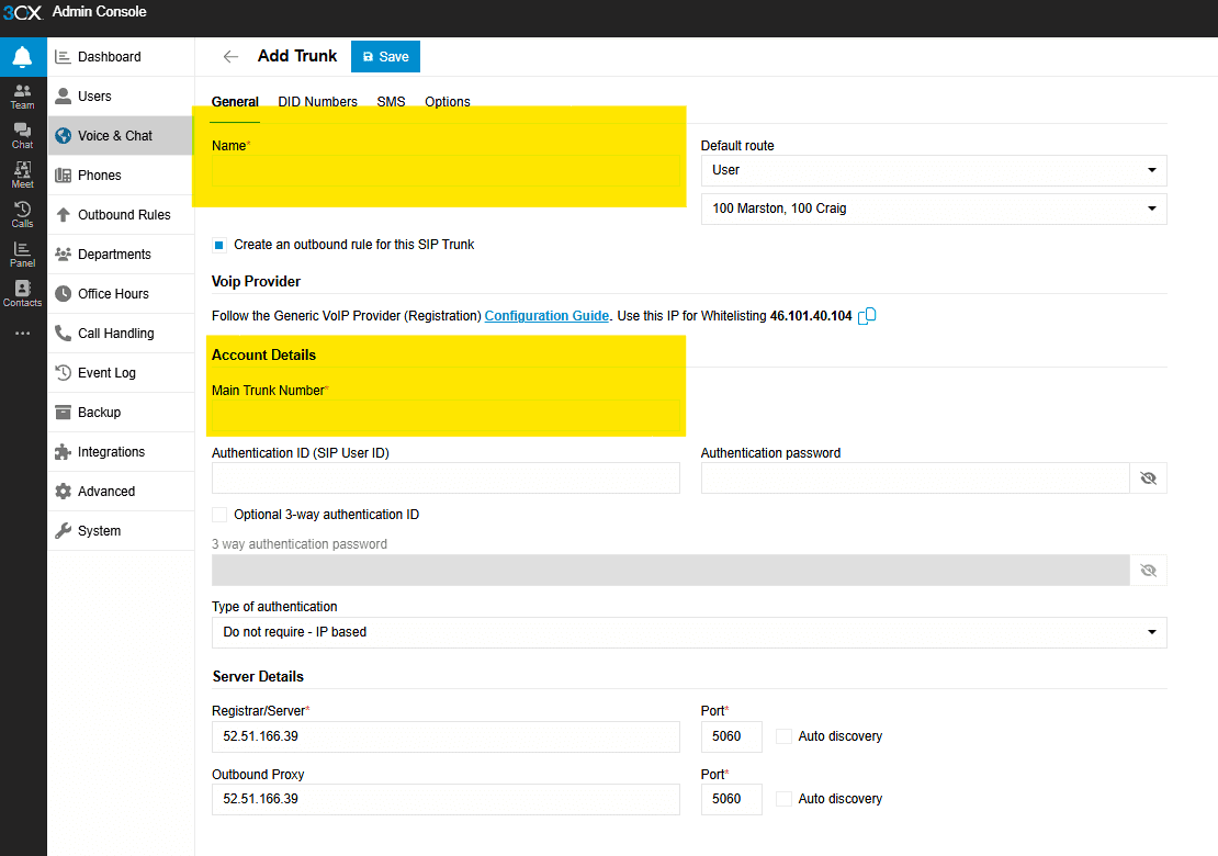 Step 9: Configure Trunk Profile